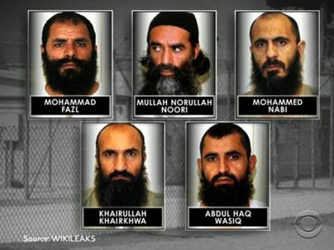 The five Taliban prisoners released from Guantanao in a prisoner exchange on May 31, 2014.