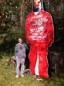 Cliver Stafford Smith with the giant inflatable figure of Shaker Aamer.