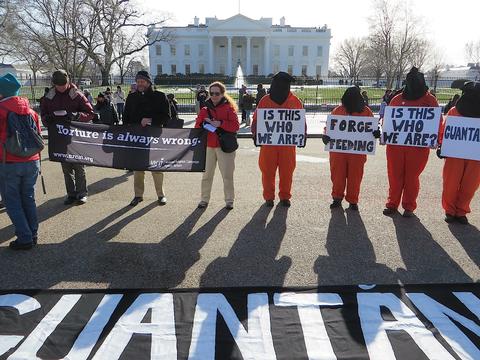 Campaigners for the closure of Guantanamo outside the White House on January 11, 2015